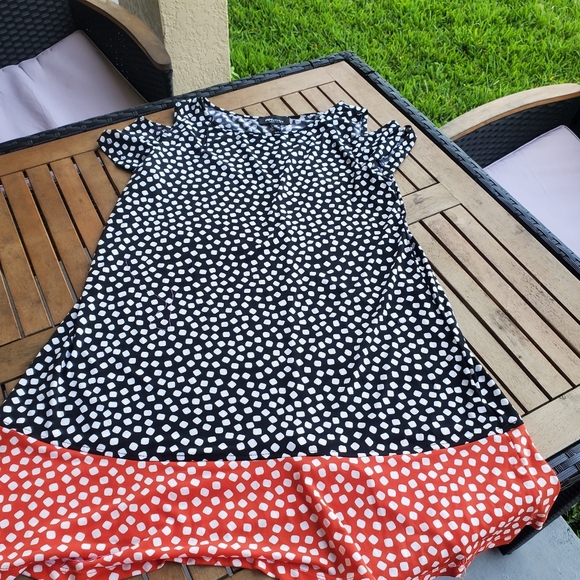 Black Polka Dot Dress with Red Hem RN Studio by Ronni Nicole Size 12P For Woman - Picture 4 of 6